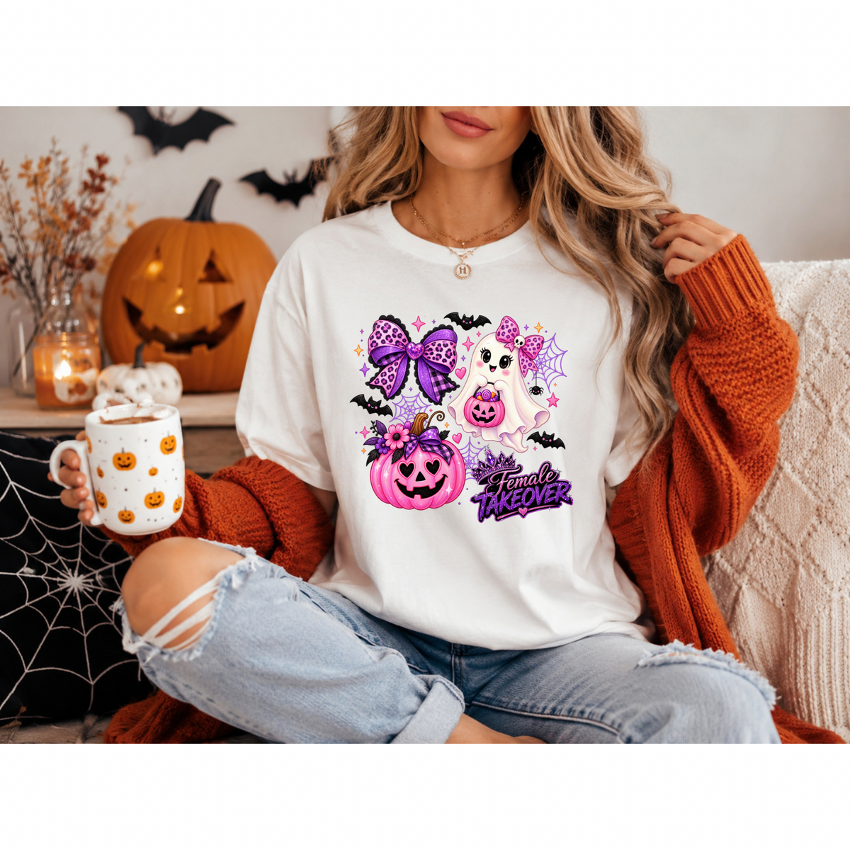 FT Pink Ghost Pumpkin Bow Shirt
