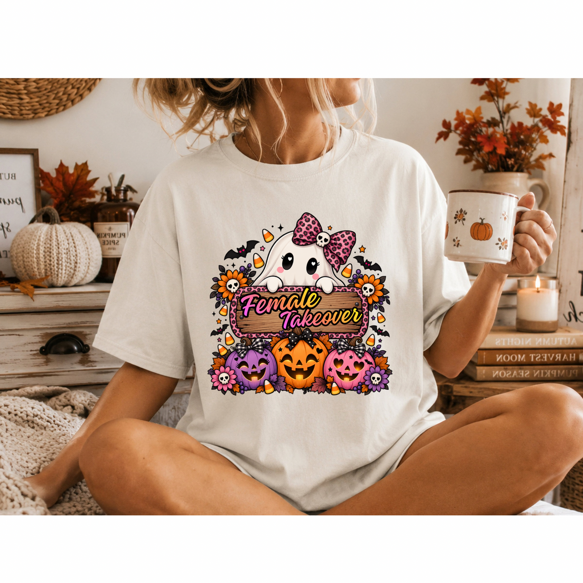 FT Ghost w/ Bow & Pumpkins