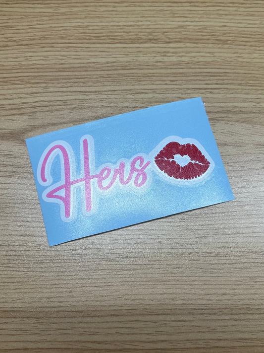Hers w/ Kiss & White Outline